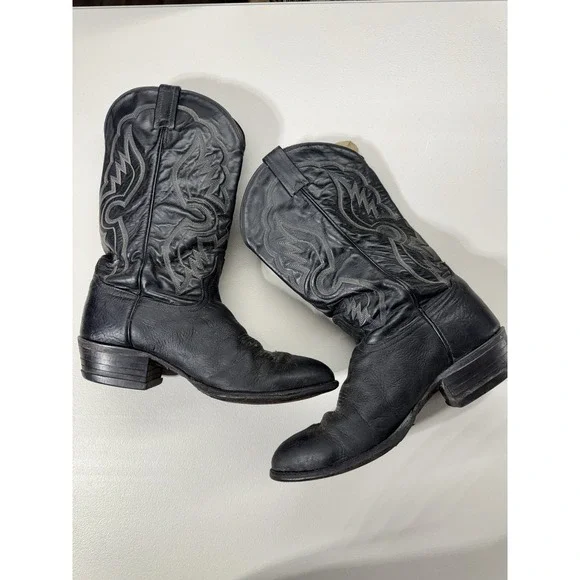 Tony Lama Men's Black Cowboy Boots Style, 9.5 EE - Picture 2 of 9